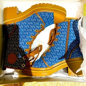 michael kors corey denim combat boots